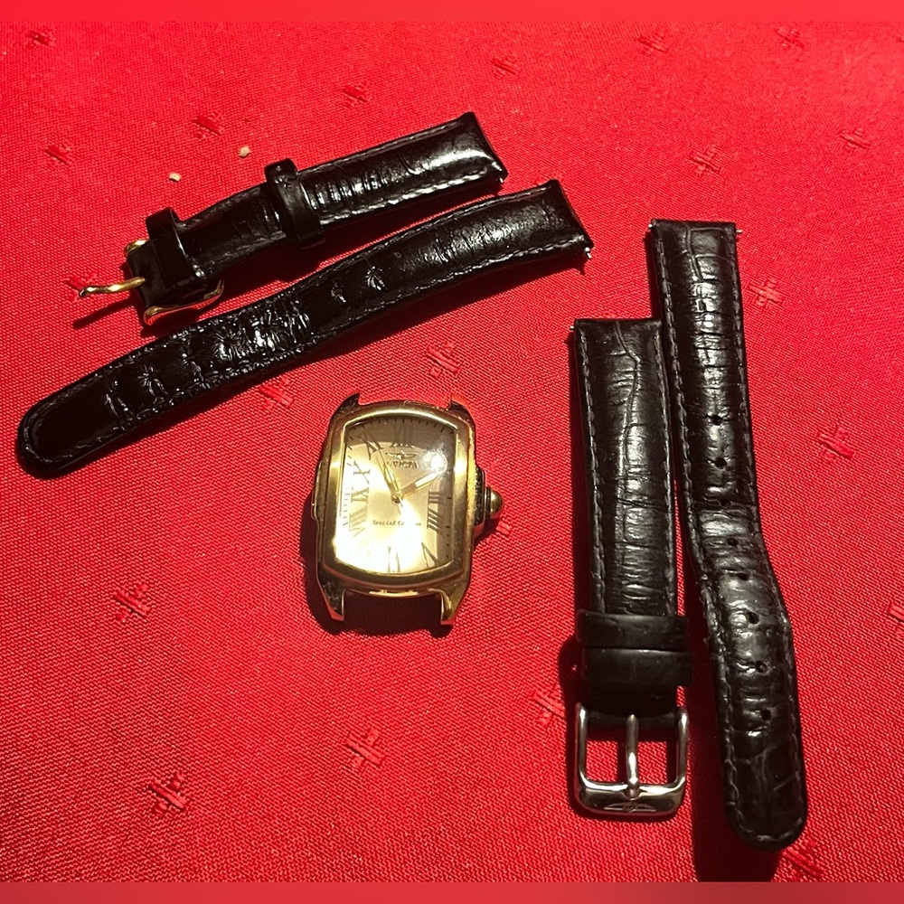 Vintage Invicta Gold Watch with Black Straps
